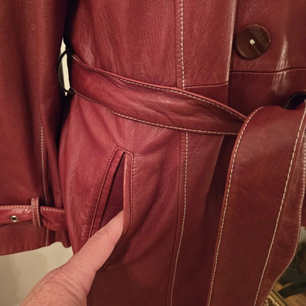 Wilsons Vintage Women's Rust Italian Leather Trenchcoat Sz XL - Picture 5 of 16